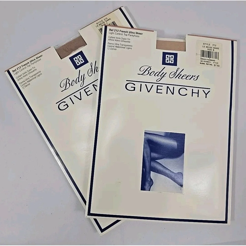 (2) GIVENCHY‎ Pantyhose French Ultra Sheer Light Control Top Sz B Le Beige 212